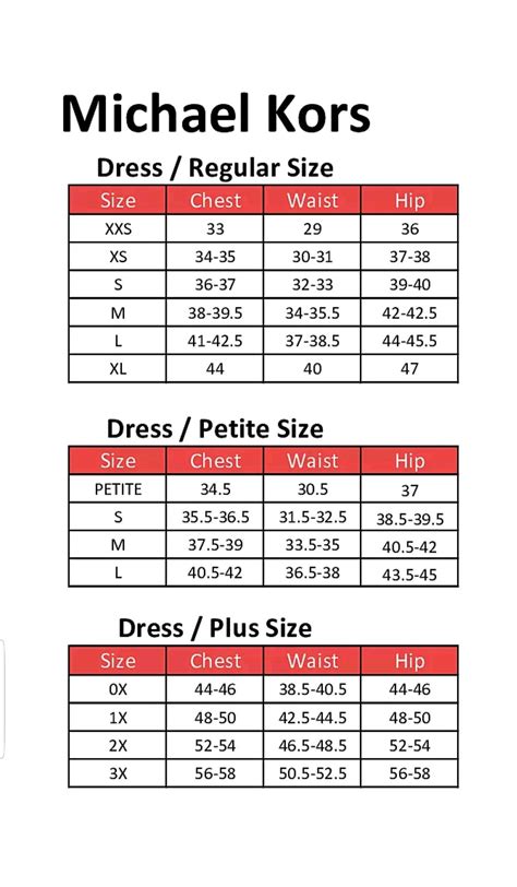 Michael Kors dress size chart